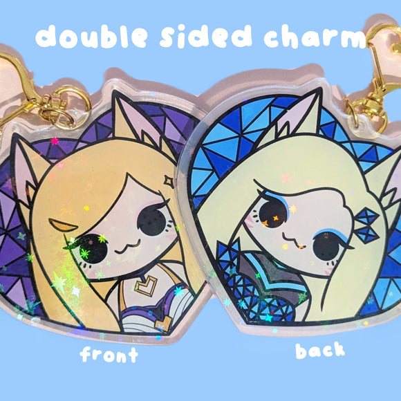 Ahri Holographic Glitter Charm (Double Sided: K/DA Popstars / All Out)