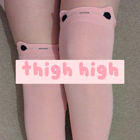 Pink Frog Thigh High Socks