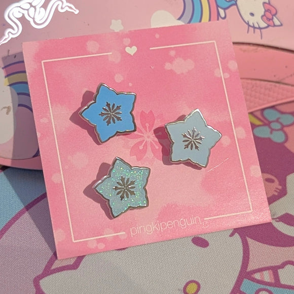 Blue Snowflake Flower Tiny Enamel Pins (Set of 3)