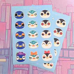 Cute Animal Crossing 'Penguin Faces' Sticker Sheet A6