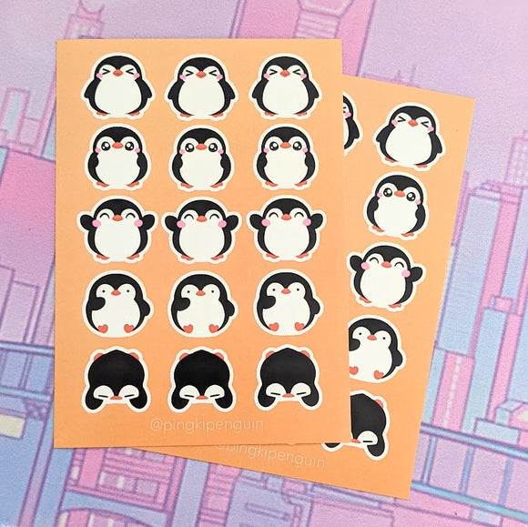 Cute 'Mini Round Penguin' Sticker Sheet A6