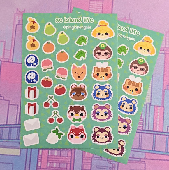 Cute Animal Crossing 'Island Life' Sticker Sheet A6