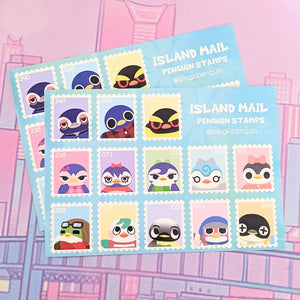 Cute Animal Crossing 'Island Mail' Penguin Stamps Sticker Sheet A6