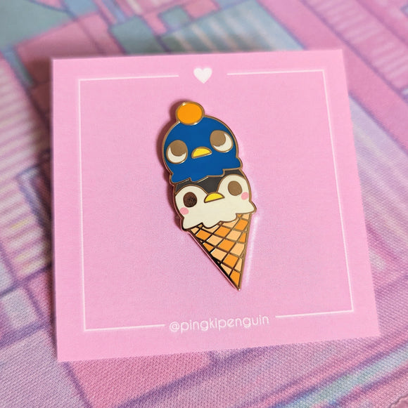 Aurora & Roald Penguin Ice Cream Enamel Pin